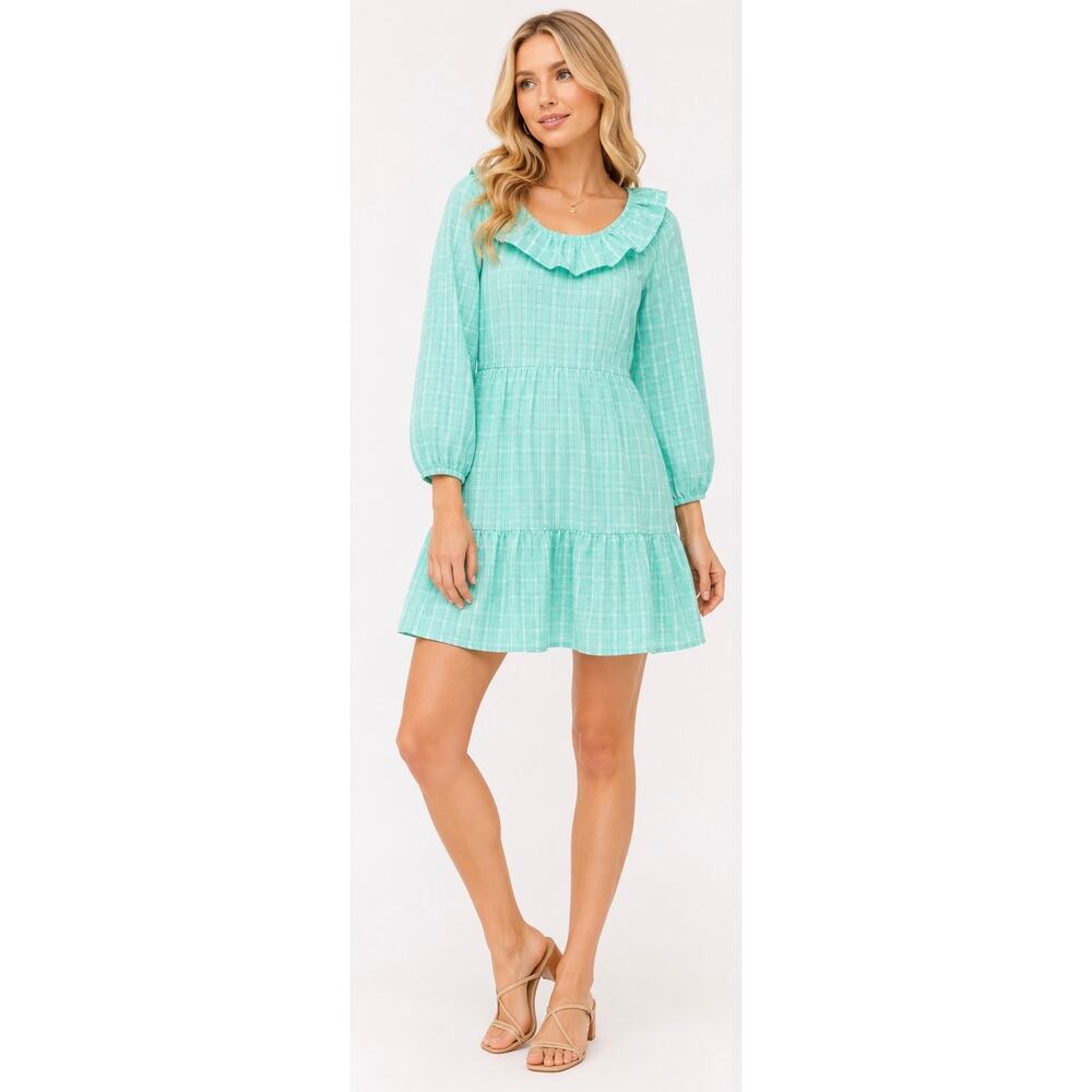 J.Crew Mint Green Plaid Ruffle Collar Cotton Dress NWT Size 4 Preppy Cottagecore
